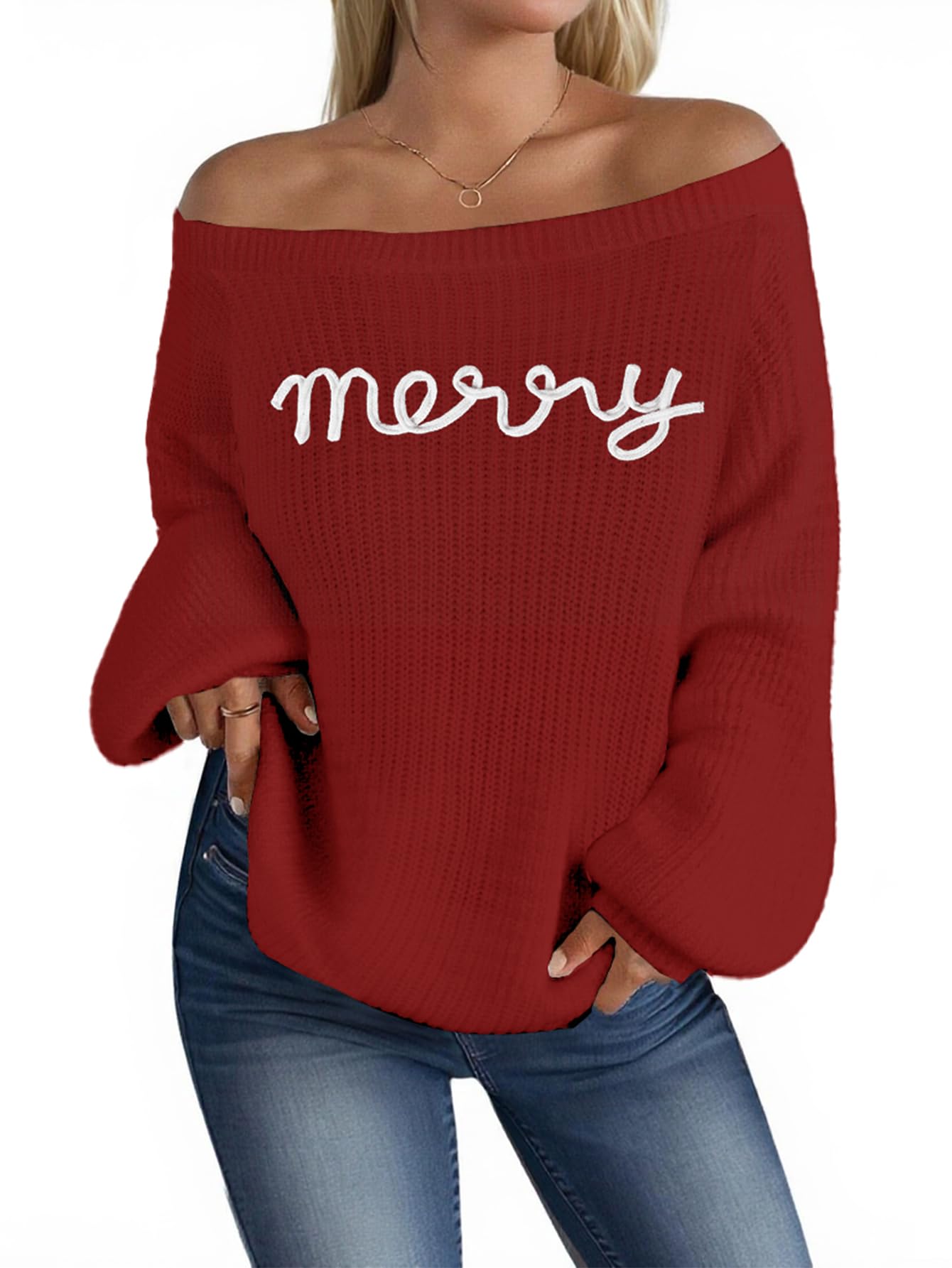 MARZXIN Women's Striped Off the Shoulder Sweaters Cute Oversized Fall Tops
