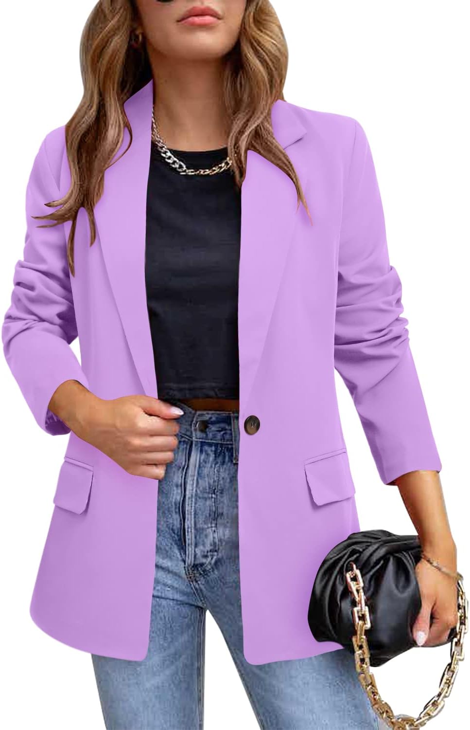 CRAZY GRIDWomen's Long Sleeve Casual Blazer Work Office Suit Jackets Open Front Lapel Blazer