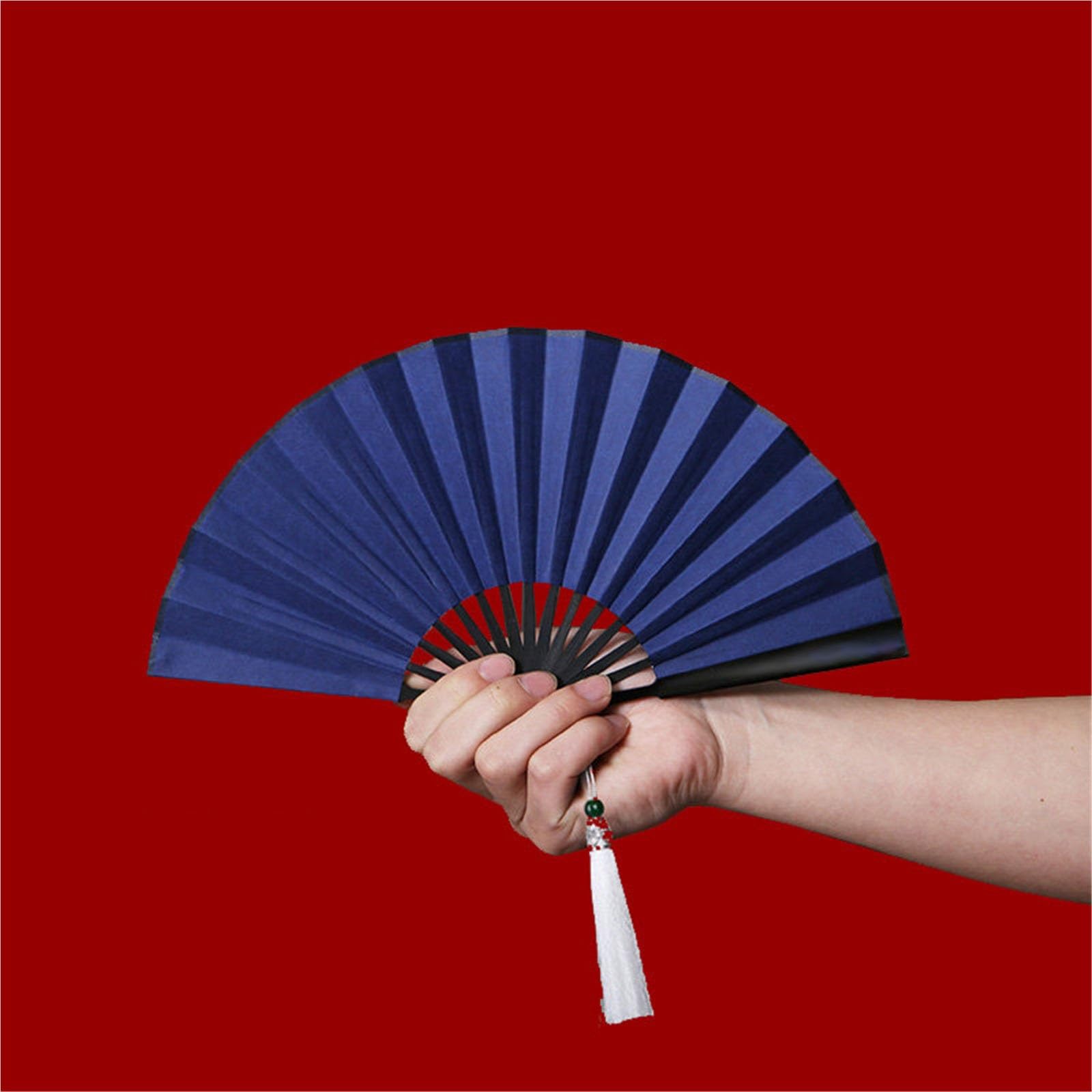 SXTYYH Mini 4-6inch Folding Hand Fan, Xuan Paper Chinese Style Folding Fans for Line Dancing, Pocket Size With Tassel, Handheld Fan for Women Foldable(5-inch blue)