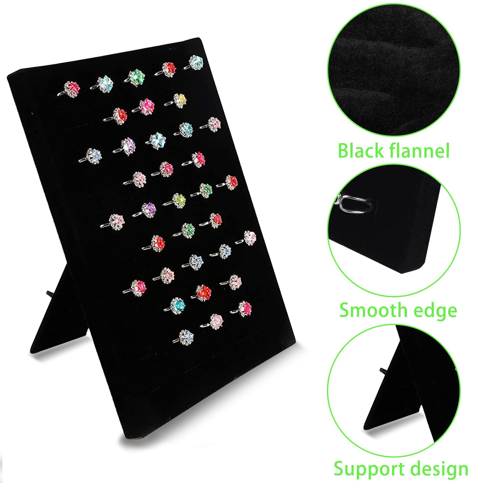 Bandeja para joyas, terciopelo negro, soporte para anillos con 50 compartimentos para tarjetas, joyero expositor de joyas, organizador de anillos, pendientes, expositor de anillos
