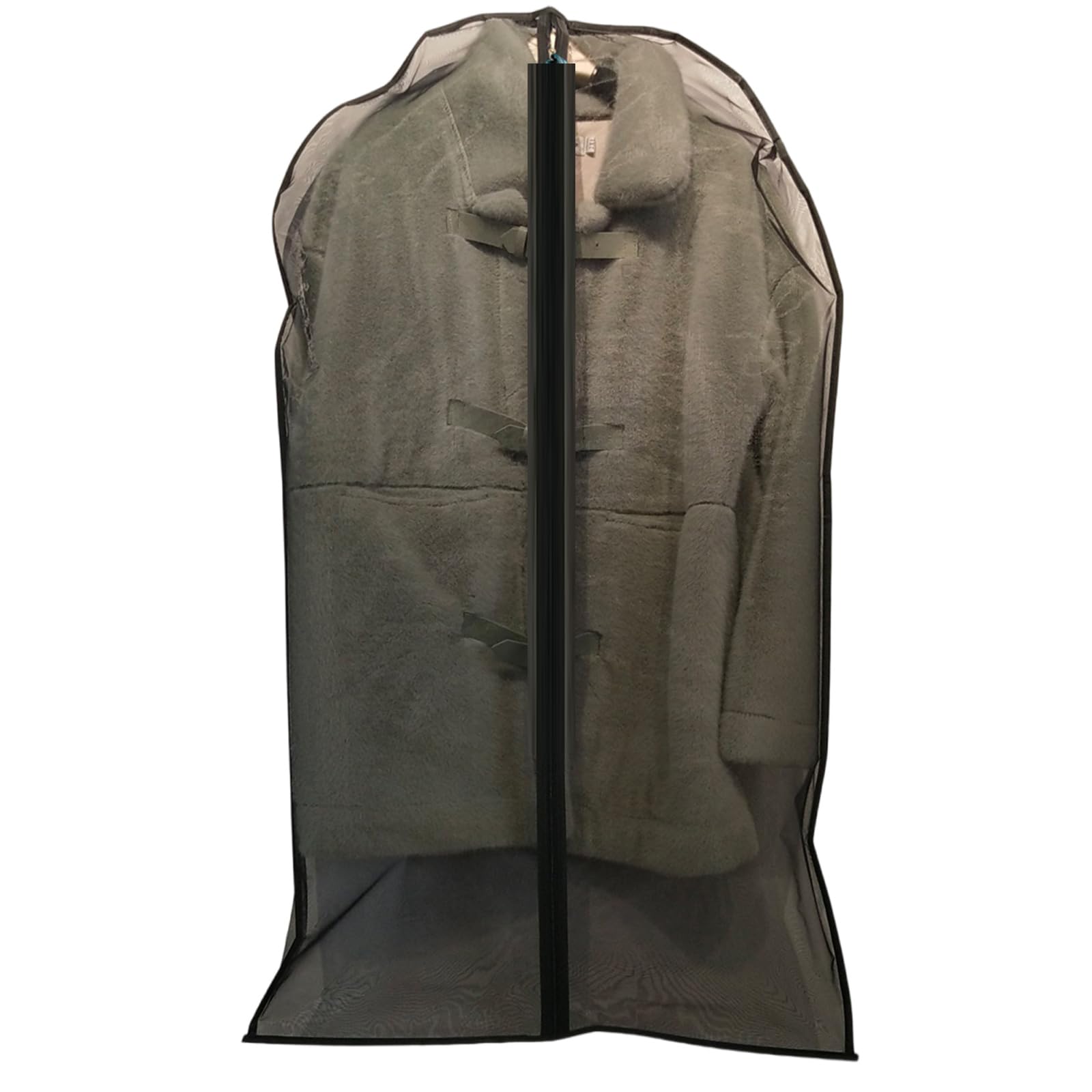 The garment bag has a clear zipper closure for easy access and protects the suit cover for storage in your closet