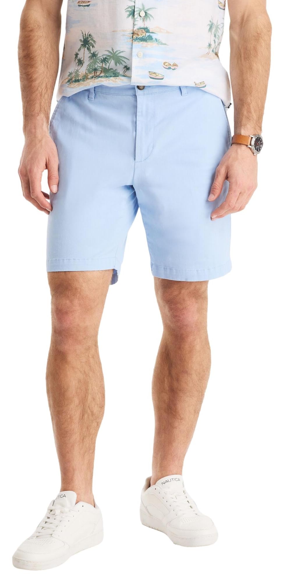 Nautica Mens Classic Fit Flat Front Stretch Solid Chino 8.5" Deck Shorts, Cerulean Blue, 38