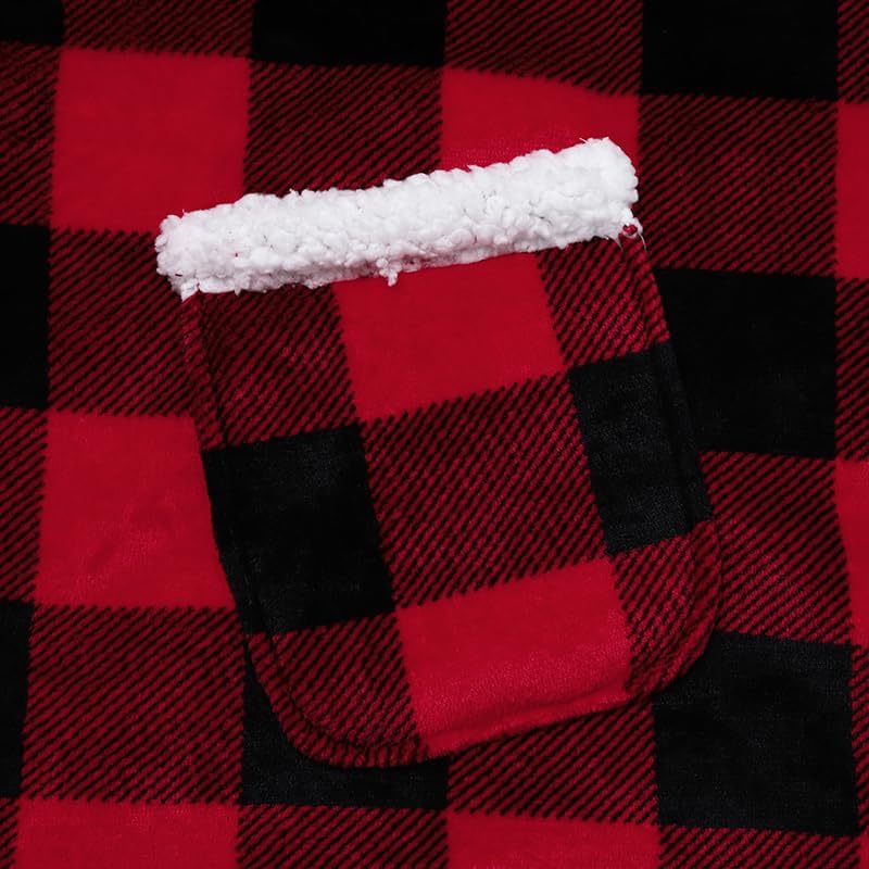5FT Oversized Wearable Blanket Hoodie Flannel Sherpa Fleece Warm Cozy Christmas Wrap Throw Gifts for Adult - Image 3