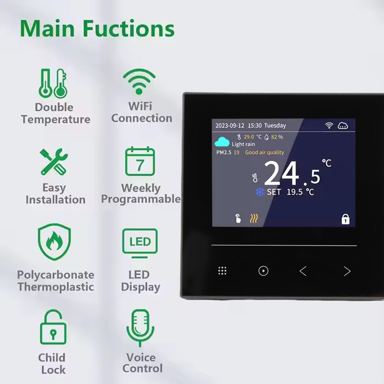Generic Termostato Inteligente con Pantalla LCD, Control WiFi, Controlador de Temperatura de Alta Precisión para Uso Doméstico Conveniente, 1 Pieza, ABS
