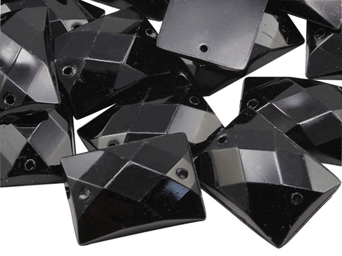 Allstarco 18x13mm Jet Black CH37 Flat Back Rectangle Sew On Beads for Crafts Plastic Acrylic Rhinestones with Holes for Sewing Clothing Embelishments