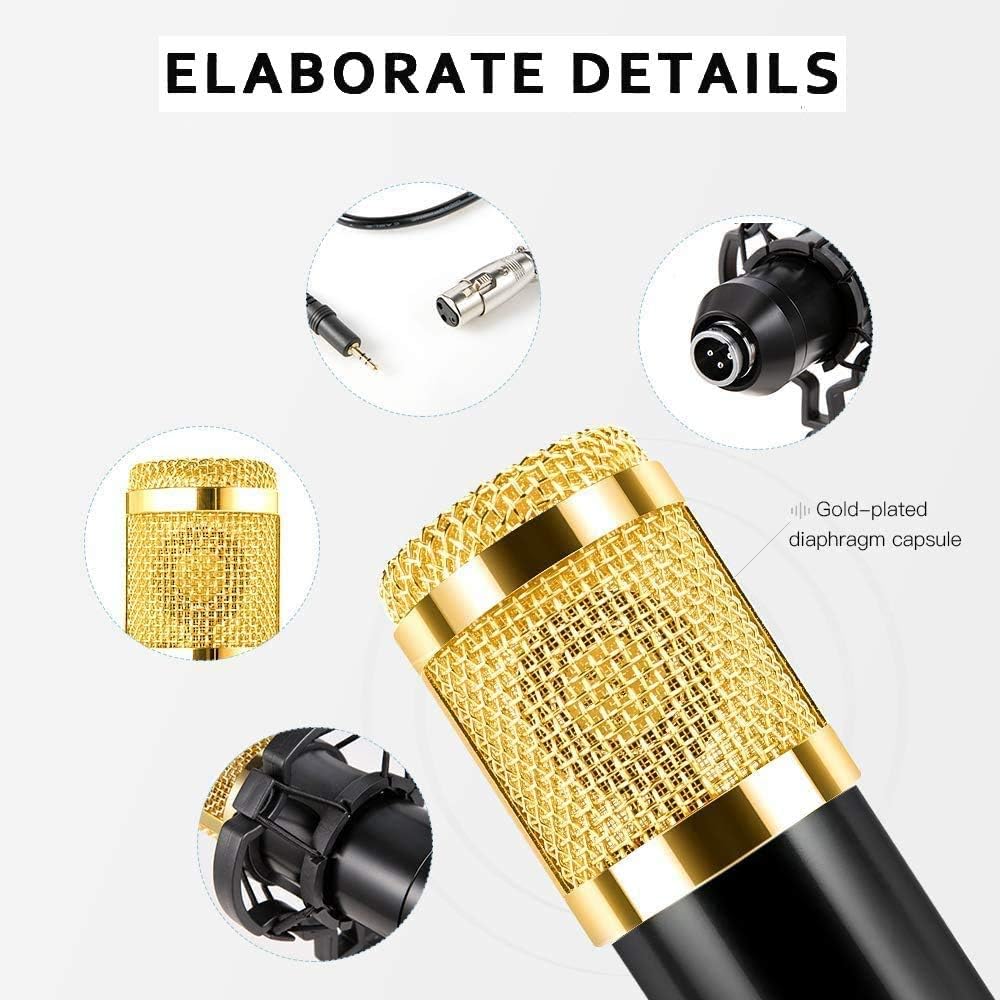 N-O Condenser Microphone Bundle, Professional Cardioid Studio Condenser Mic Include Adjustable Suspension Scissor Arm Stand, Shock Mount and Pop Filter, Studio Recording & Broadcasting