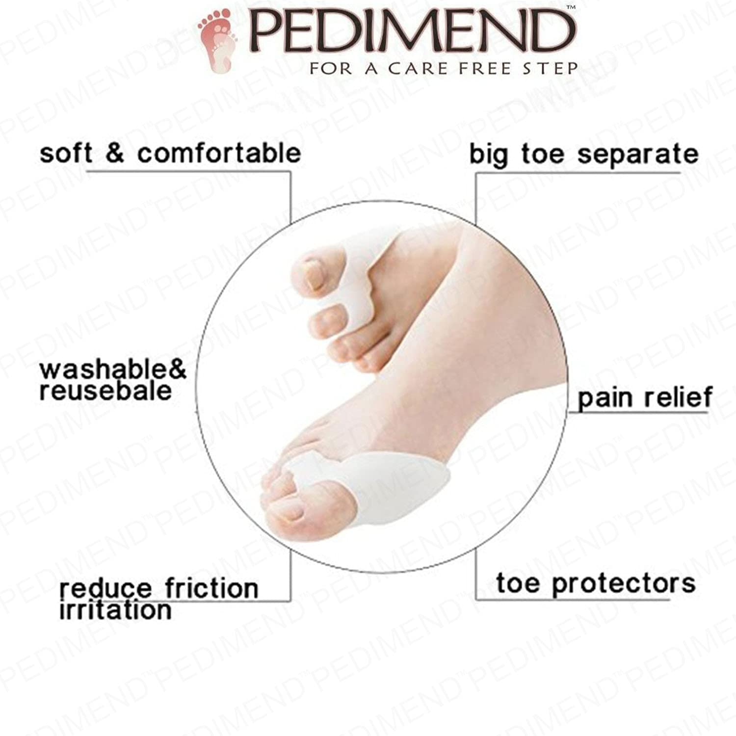 Pedimend Silicone Gel Toe Separator (8 PCs) to Align Toes - Bunion Toe Treatment, Big Toe Straightener, Toe Cushion, Avoid Friction Shoes - Toe Alignment Support – UNISEX - Foot Care