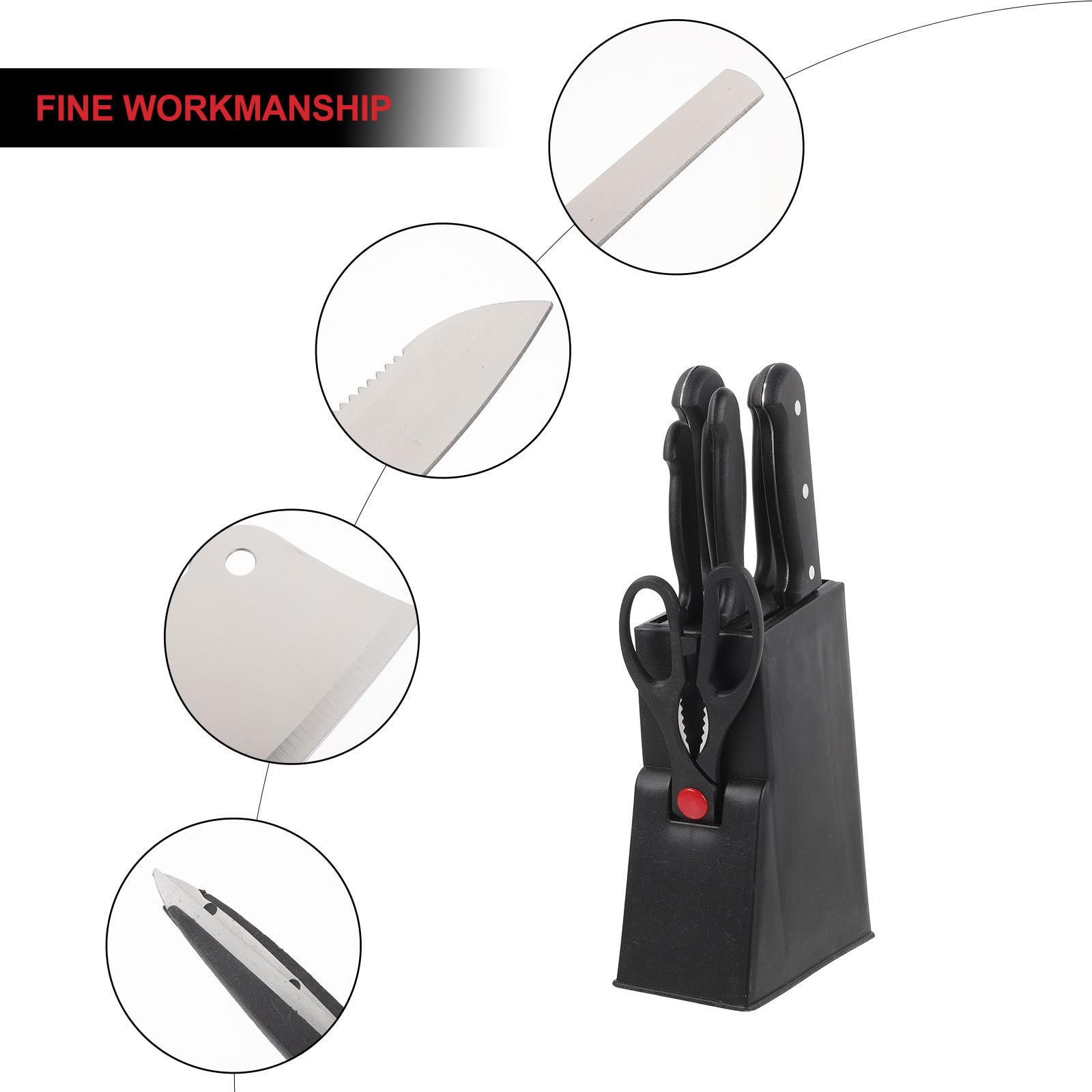 ibasenice Juego de Cuchillos de Cocina Acero Inoxidable Negro | Plástico de Agarre Cómodo, Fácil Limpieza y Apto Lavavajillas, Resistente al Óxido