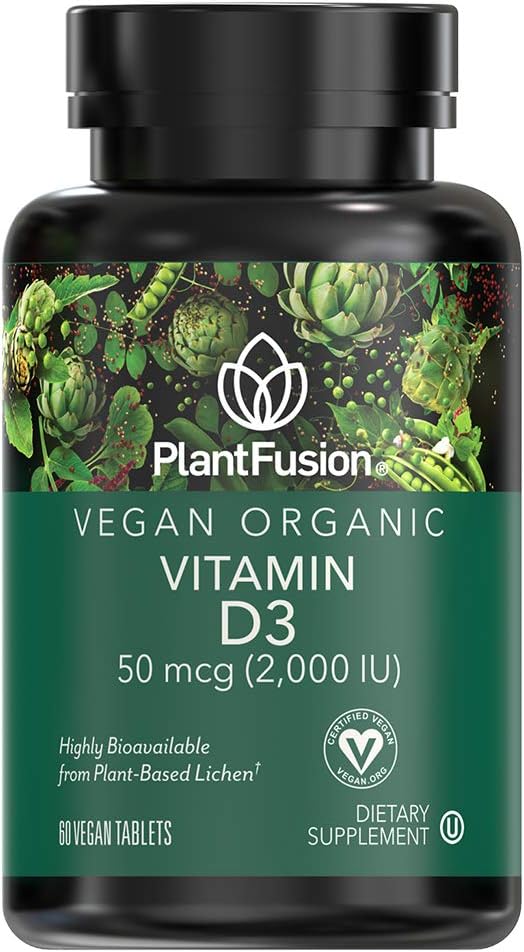 Plantfusion Vegan Vitamin D3 2000IU, Organic Vitamin D3, Sourced from Vitashine Plant Based Lichen, Helps Support Bone Health, 60 Tablets