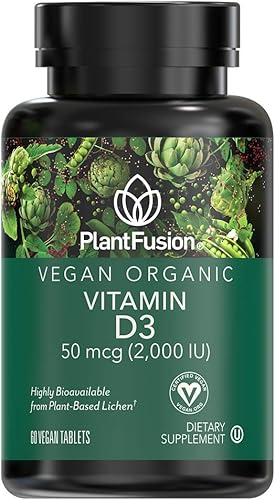 PlantFusion Vitamina D3 vegana 2000IU, vitamina D3 orgánica, procedente de liquen a base de plantas Vitashine, promueve la salud inmunológica y