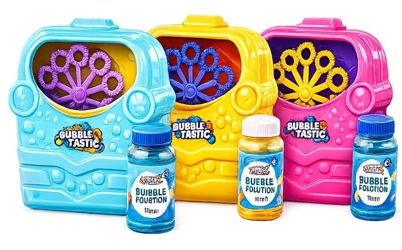 Bubble Machine Toy for Kids – Automatic Bubble Maker Cyclone Spinner with Bubble Solution Included, Battery Operated, Continuous Bubble Blower for Garden Parties Outdoor Indoor Fun Children 3+ Random