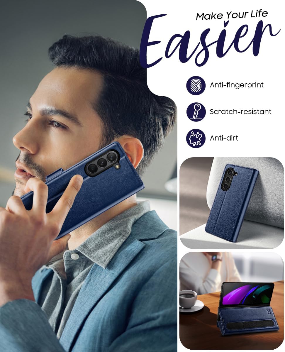 OCASE Compatible with Samsung Galaxy Z Fold6 Wallet Case with S Pen Holder, PU Leather Flip Folio, Card Slots, RFID Blocking, Kickstand, Phone Cover for Galaxy Z Fold 6 2024-Blue