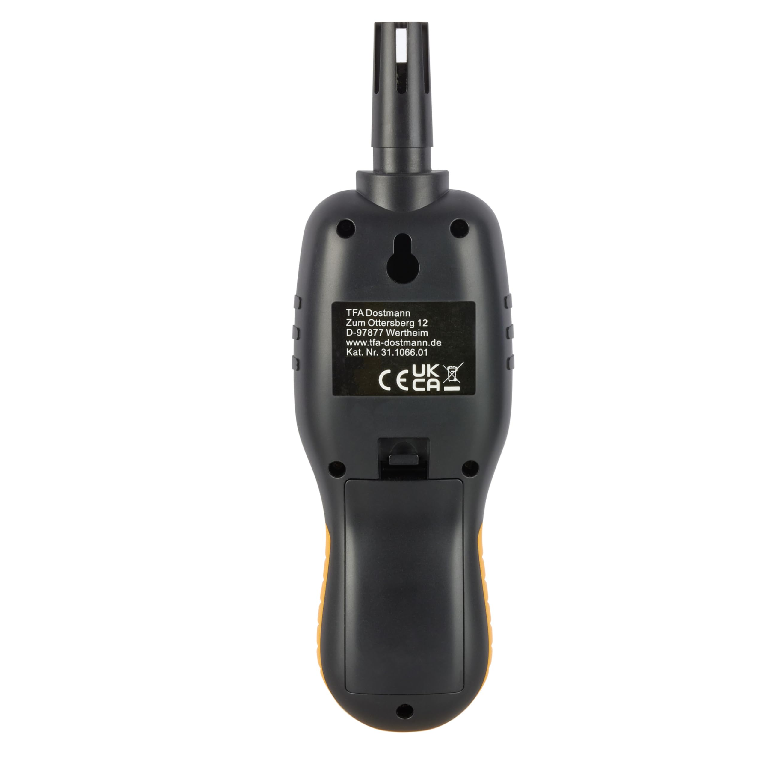 TFA Dostmann Higrómetro profesional, medidor de humedad digital, 31.1066.01, de -50 a +70 °C, precisión de 0,3 °C, termómetro, función máx. mín, retroiluminación (negro con pilas)