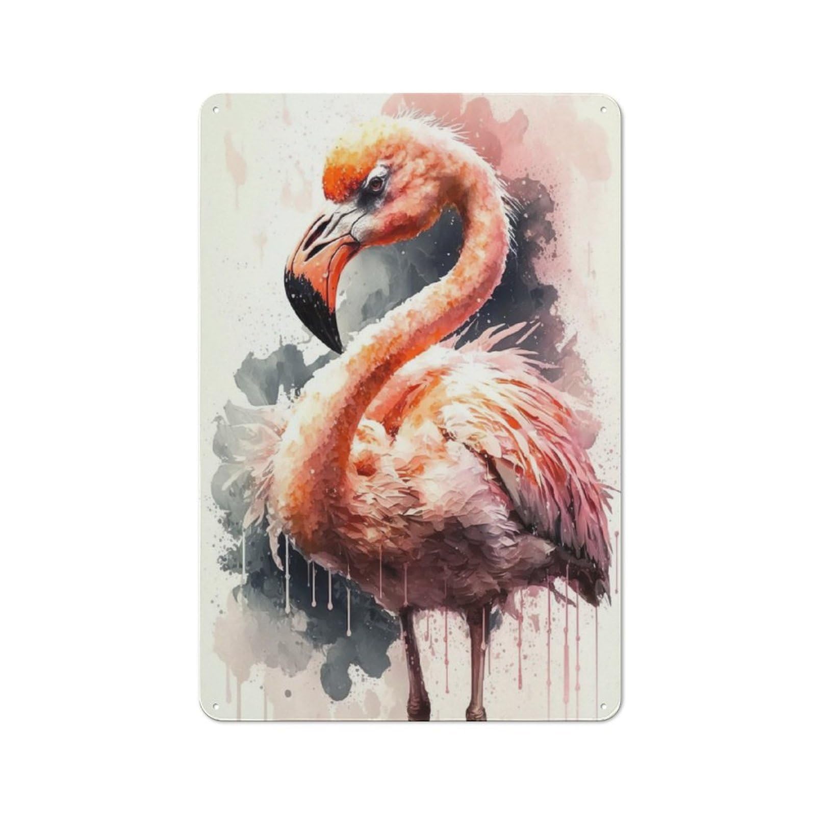 Junmoney Flamingo Watercolor Sketch Rustic Metal Sign 30X20cm Featuring For Garage Wall, Suited To Garage Decor Collectors