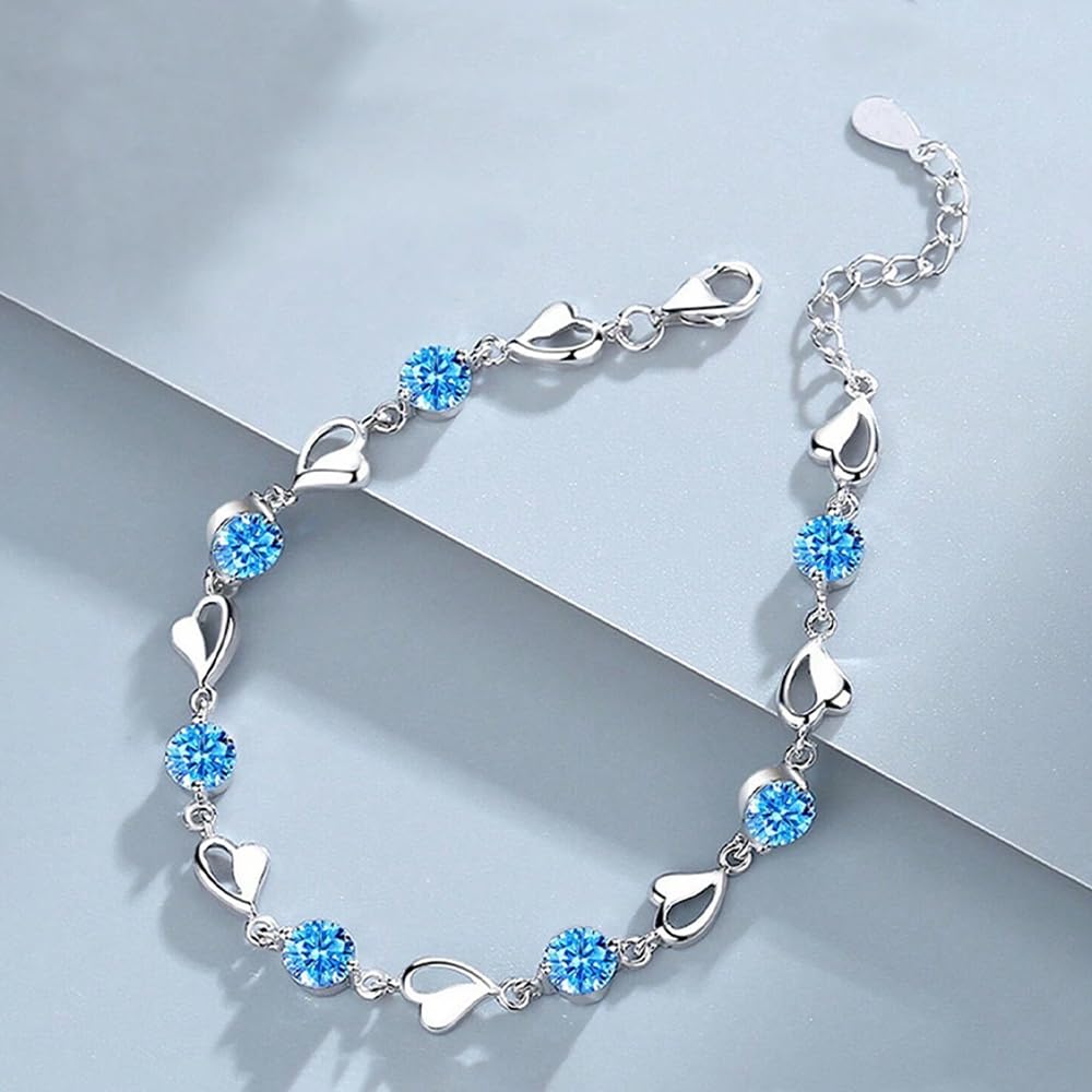 Bracciale Donna con Pietre di Zirconia Blu Regalo per lei Finitura in Oro Bianco Argento 925 Idee Regali Compleanno Natale Anniversario - Cofanetto Incluso