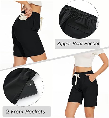 Miniatura 3 de Msmsse Pantalones cortos cargo de secado rápido para mujer, hasta la rodilla, cintura elástica, pantalones cortos para correr al aire libre