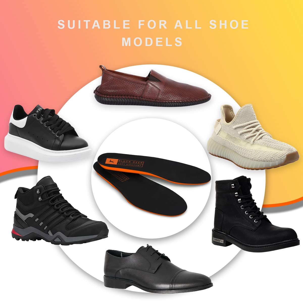 Black Deer Solette comfort per uomo e donna, solette sportive, solette per scarpe per uso quotidiano e stivali da lavoro, dolori ai piedi (43)