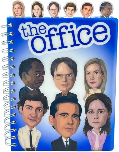 Miniatura 1 de The Office Journal con pestañas de personajes, encuadernación en espiral y cubierta de plástico flexible, 8 x 7 pulgadas