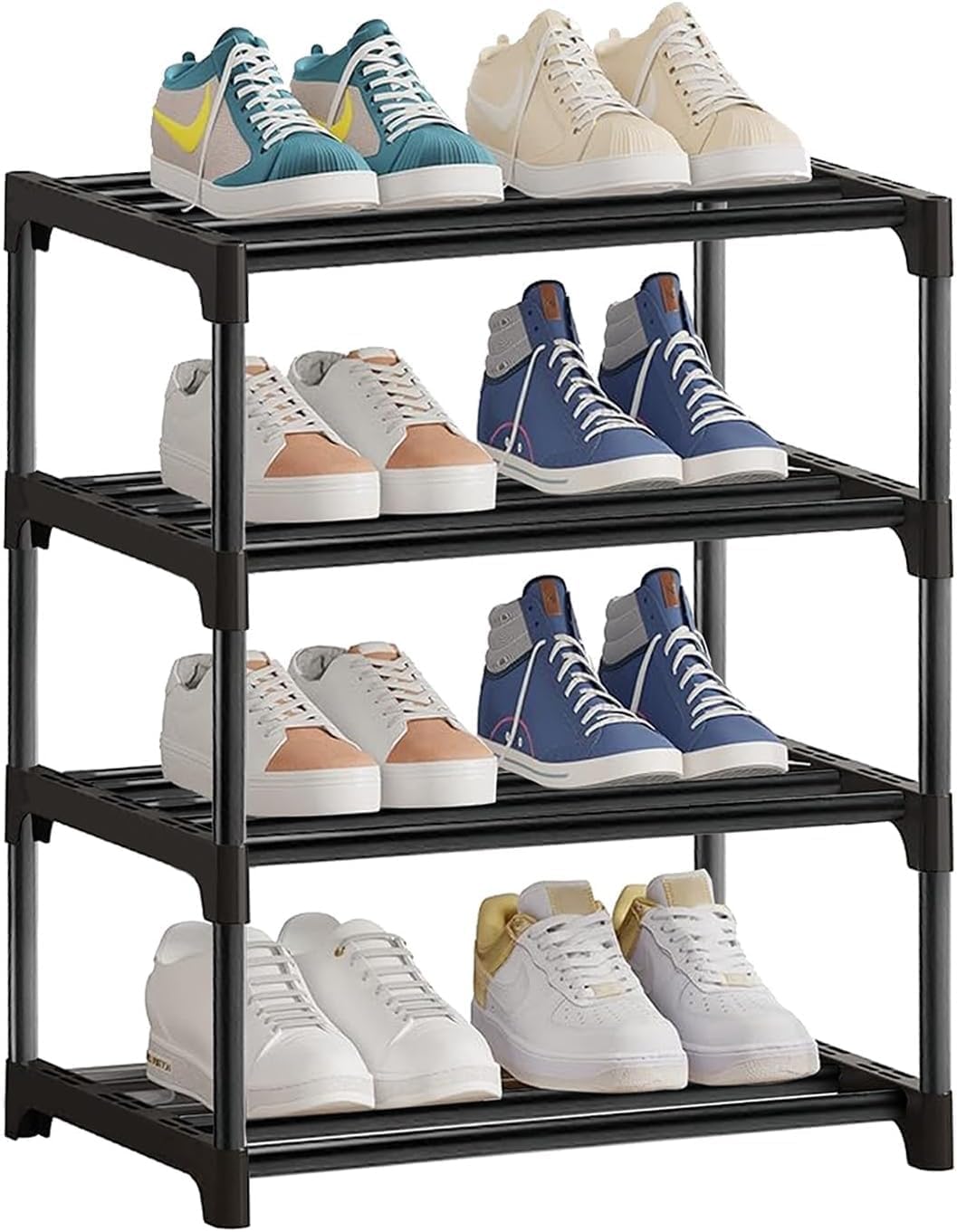 NIAWECAN 4 Tier Small Metal Shoe Rack | Narrow stackable shoe rack ...