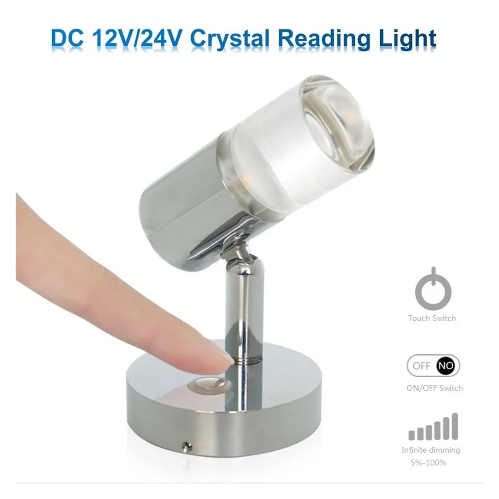 Kryształowe Lampki Do Czytania LED 12 V/24 V DC, Ściemnialna Lampka Ścienna Nocna 5-kołowych Kamperów, Oświetlenia Wnętrz, Łodzi, Przyczep Kempingowych Jasne śWiatłA(2pcs,Cool White)
