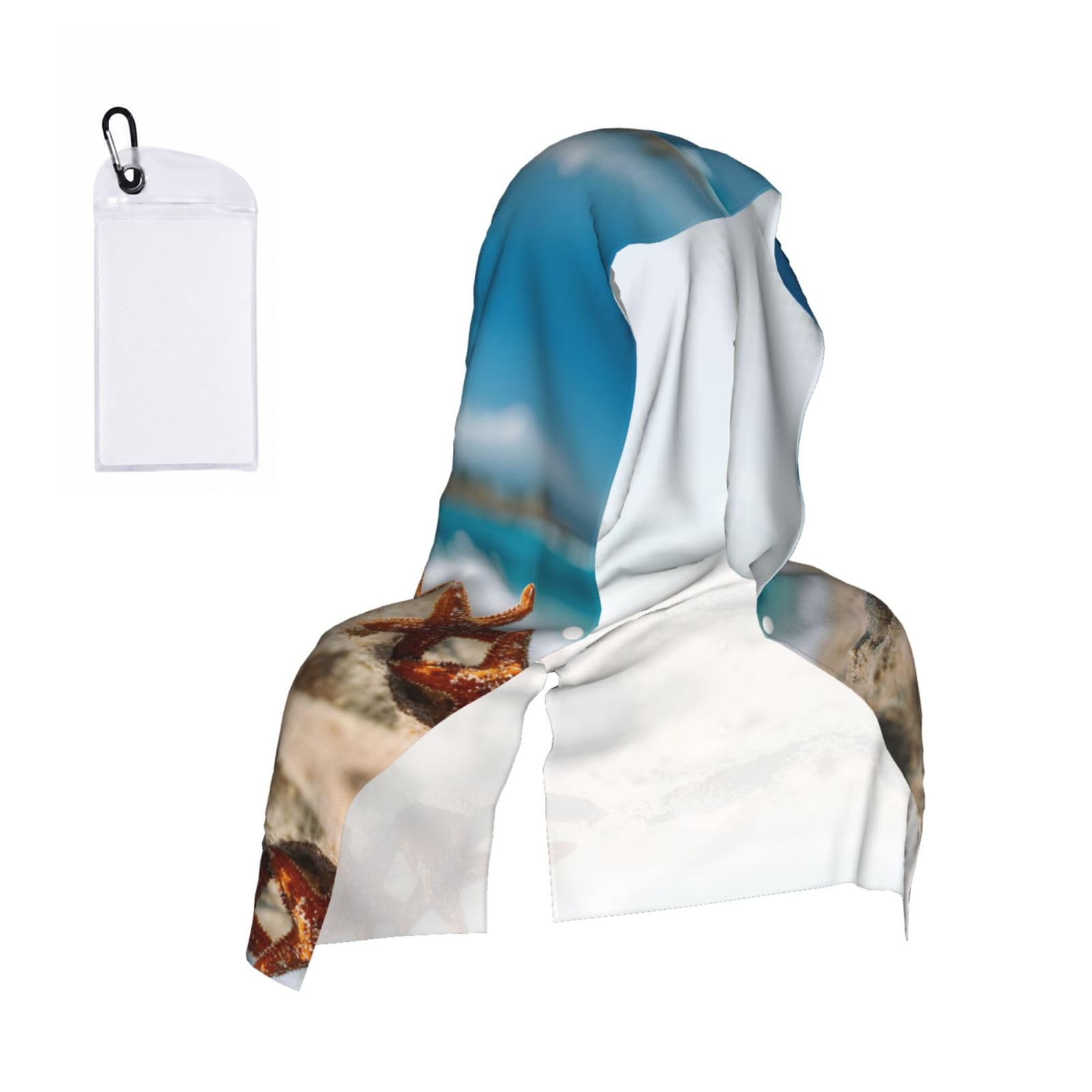 WXWJSHMGC Stars And Starfish Print Cooling Hoodie Towel, Cooling Towels For Neck And Face Sun Protection Instant Cool Hoodie(Sport/Camping/Work Out/Hot Weather)