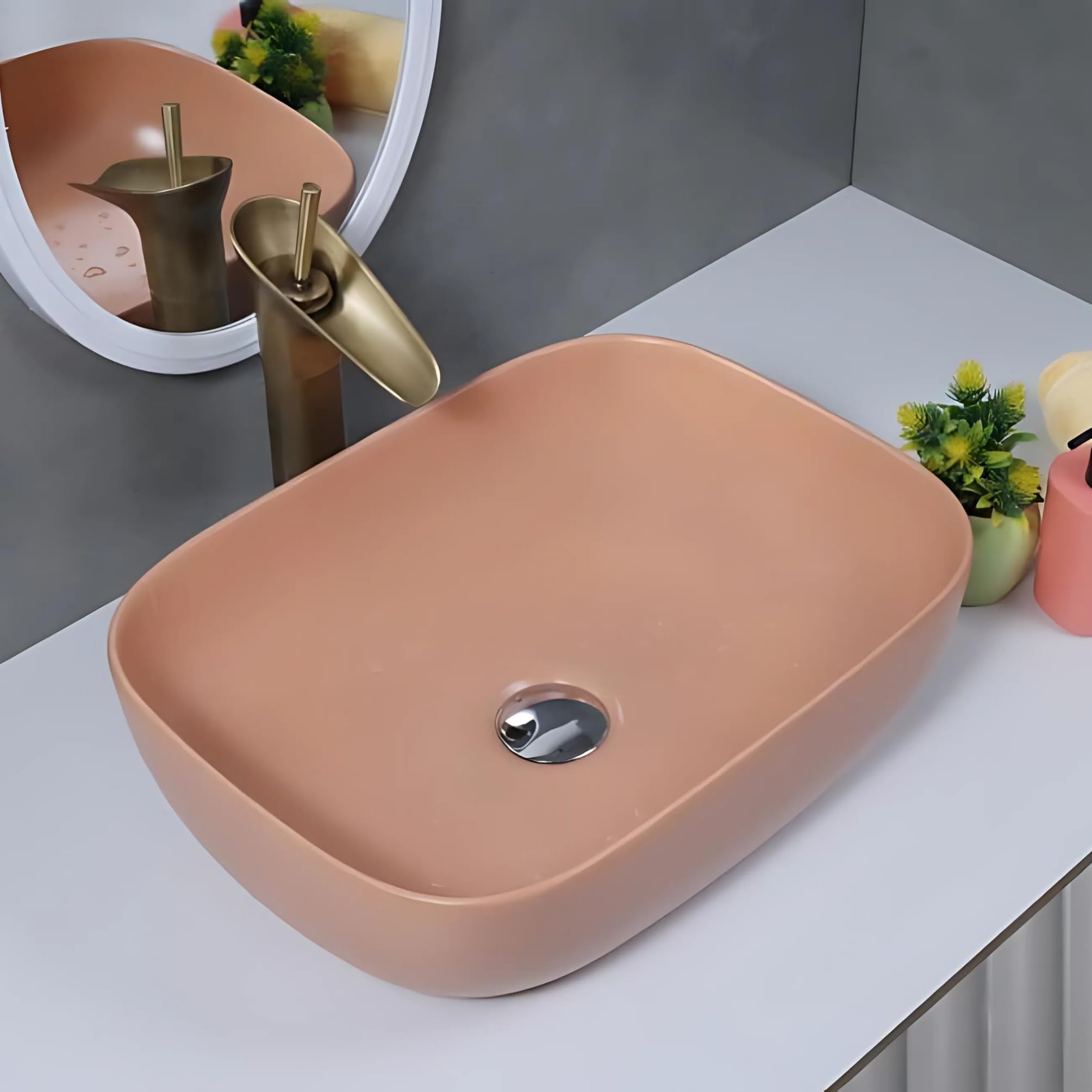 SEA SHORE Premium Designer Table Top Ceramic Wash Basin For Living Room/Countertop Vessel Sink with Slim Rim for Bathroom (46.5x32.5x13 CM, Almond Matt) (B0CSVYJ6RY) Amazon Price History, Amazon Price Tracker