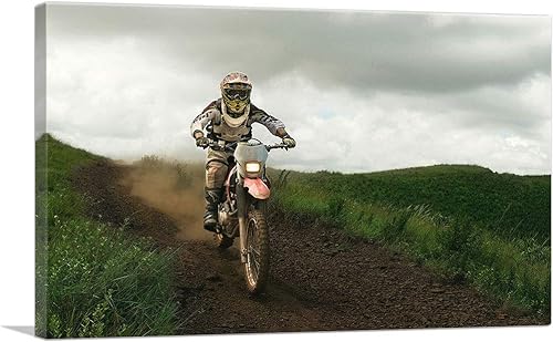 ARTCANVAS Lienzo decorativo para motocross y motocross, enduro, motocicleta, pintura enmarcada estirada, póster para decoración de pared, 26 x 18