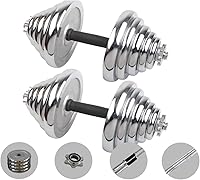click2go Cast Iron Adjustable Dumbbell Barbell Set 110LB 2-in-1 with Connecting Rod - Home Workout Gym Equipment for Men & Women
