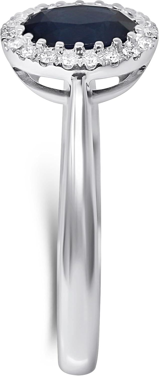 14K White Gold Genuine Sapphire 1Ct Oval, Diamonds Ring, Size 7 - Image 2