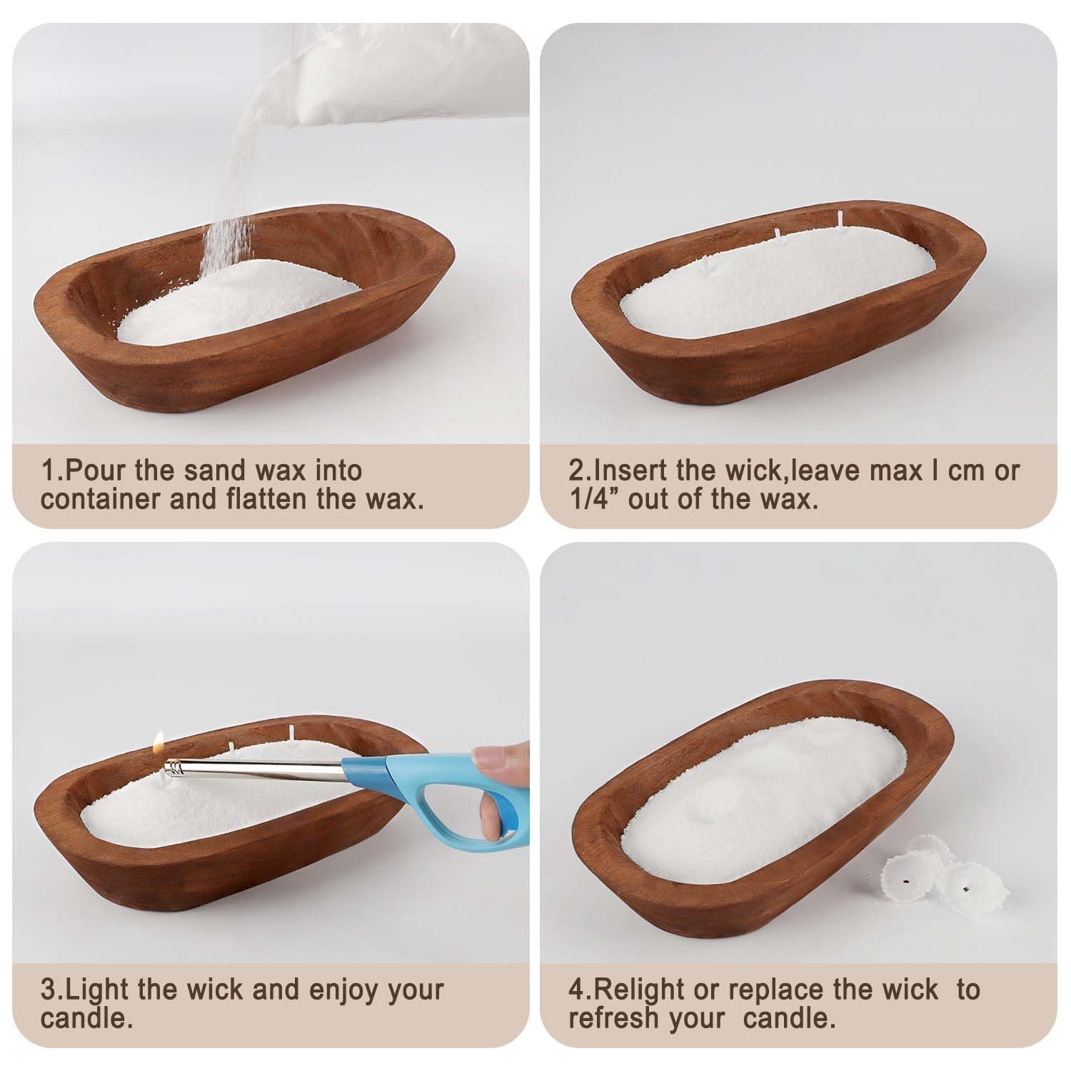 Wfmolcand Set fai da te con ciotola in legno e 20 stoppini, perline aromatiche non profumate, cera perlata riutilizzabile per candele fai da te, kit fai da te, ricarica di perline in polvere