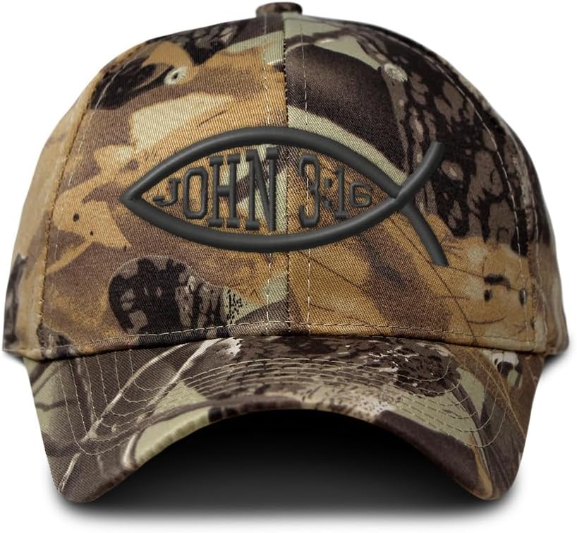 Camo Baseball Cap Bible Verse John 3:16 C Embroidery Cotton Strap Closure