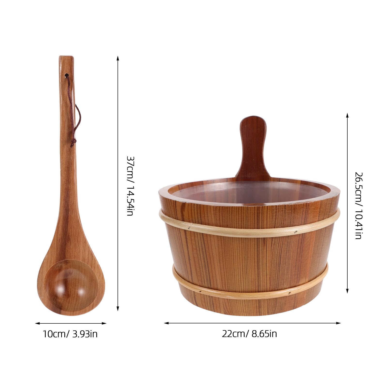 1 Seau et louche pour Sauna : Seau à Eau Traditionnel en Bois avec cuillère pour Spa, Bain ou Jardin - 4 L (1 Gallon) - Accessoires Essentiels pour Sauna à Domicile