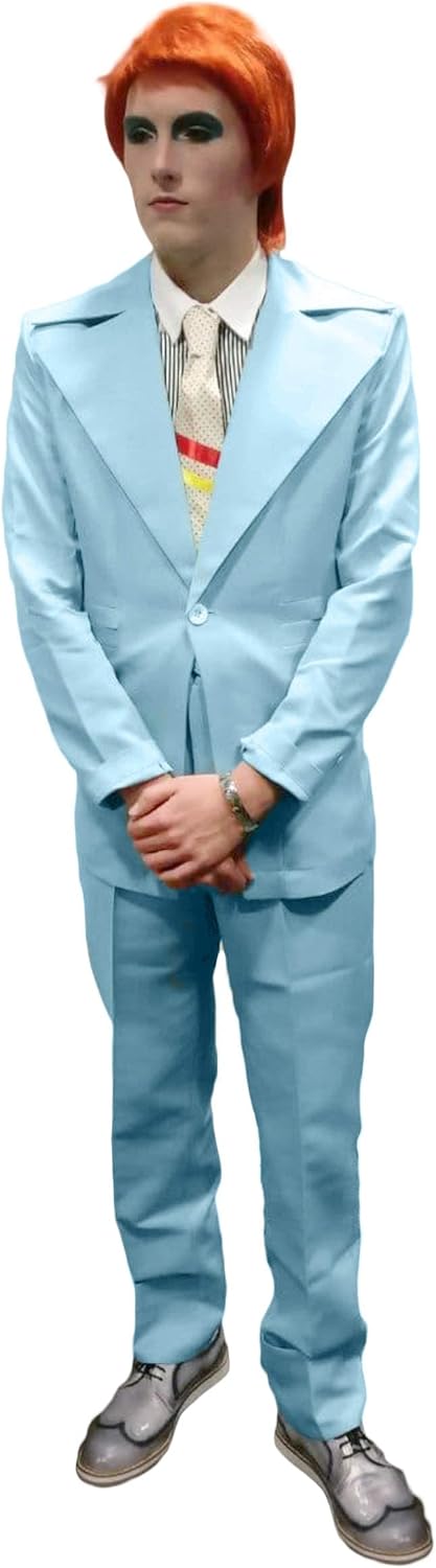 HPO Men’s Glam Rock Pop Star Blue Suit Costume – 70s Retro Singer Outfit Include Jacket, Shirt, Tie & Pants for Disco Party - Image 2