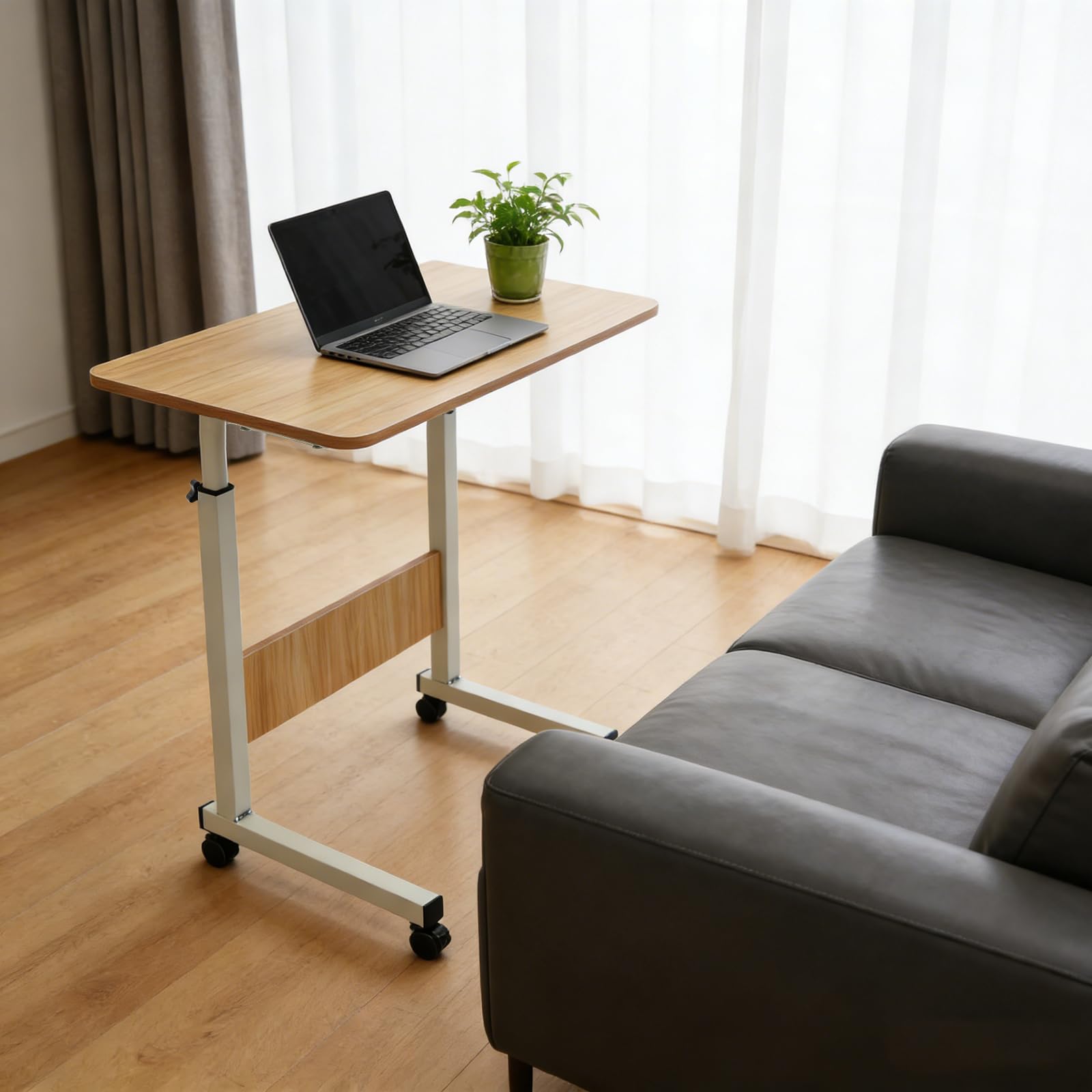 Stolik pod laptopa z kółkami z regulacją wysokości, mobilny stolik pod komputer, 60 x 40 cm, regulowany stolik do ruletki, stolik pomocniczy, zamykane kółka, do łóżka, sofy, domu, biura