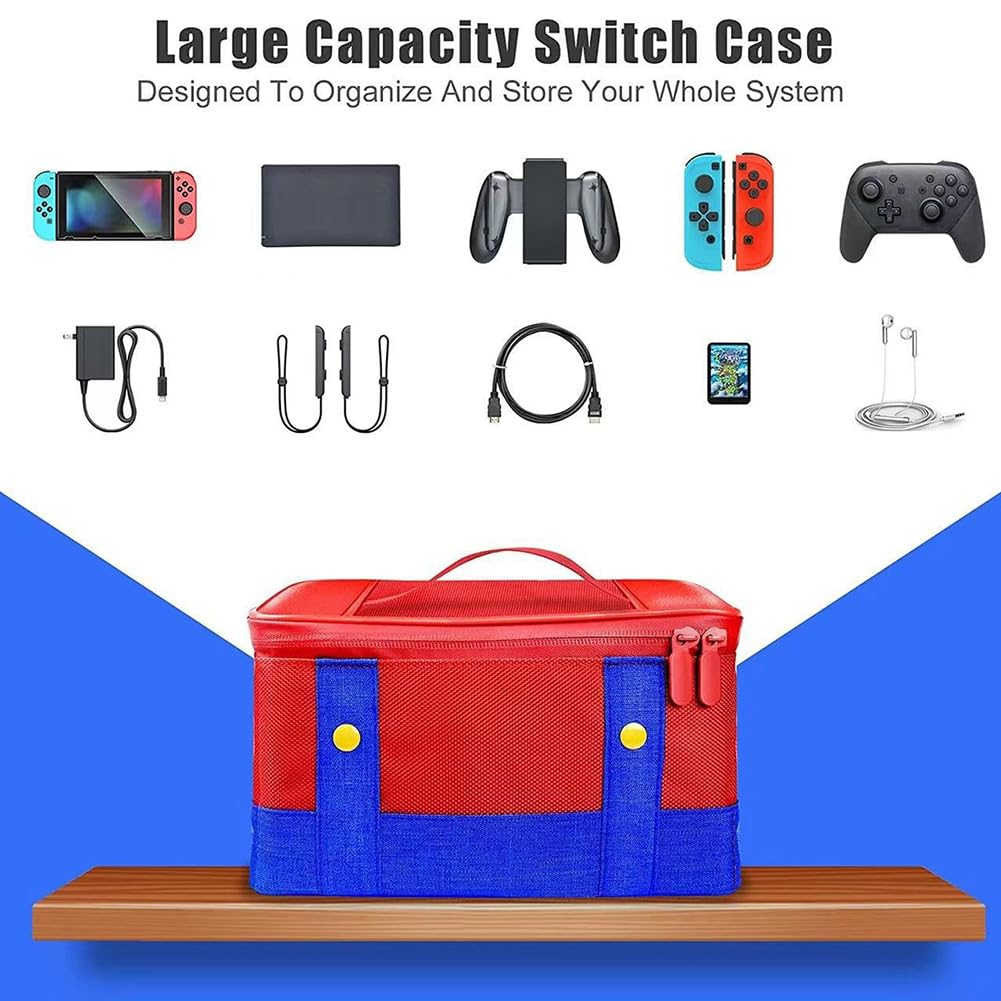 Funda Protectora de Transporte Grande a Prueba de Golpes, Bolsa de Almacenamiento portatil Impermeable Compatible con Nintendo Switch/OLED Consola Pro Controller, Rojo y Azul