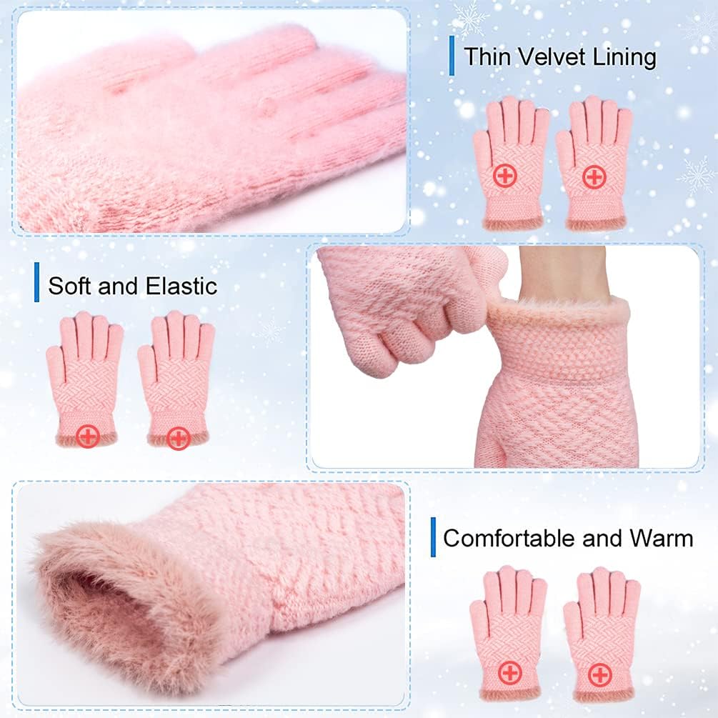 FENELY 2 Pairs Kid Winter Knit Gloves Stretchy Warm Gloves Gift for Boy Girl - Image 3