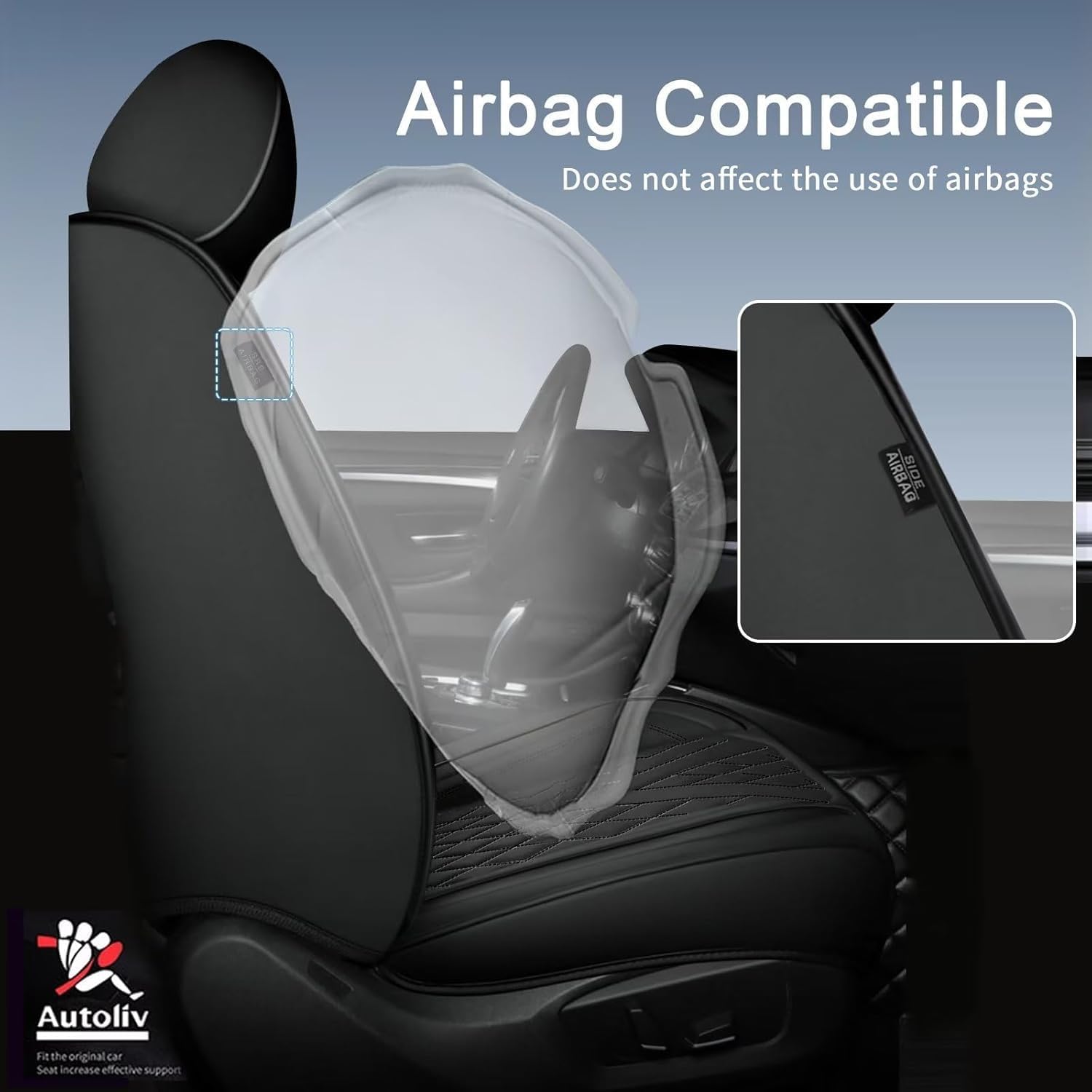 2PCS Front Car Seat Covers Fit for Dodge Charger 2006-2025 2026 - Faux Leather Seat Cushion Waterproof Anti-Slip Automotive Interior Accessories (Black Line)