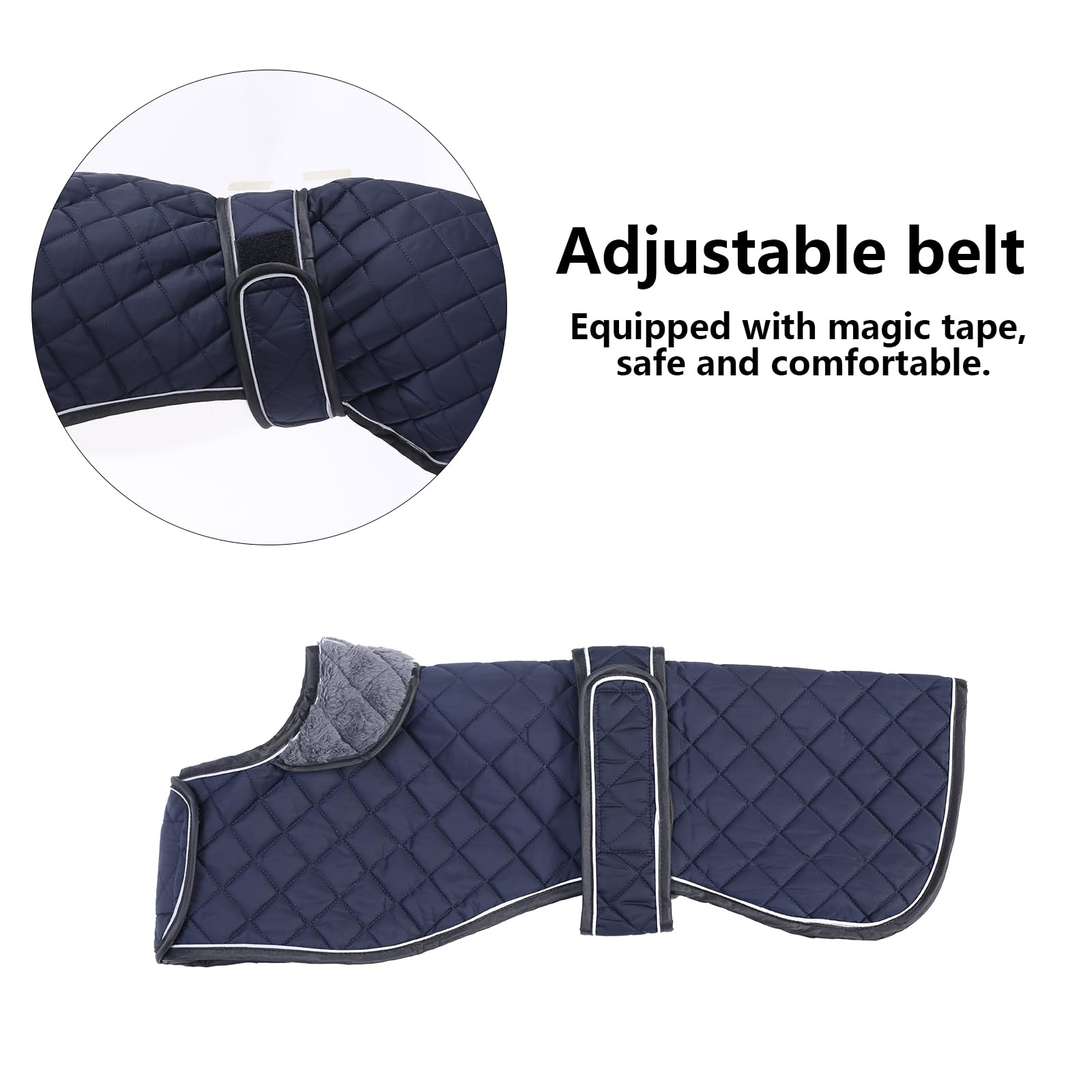Dog Greyhound Waterproof Coat,Whippet Lurcher Coat,Dog Winter Jacket with Fleece Lining,Adjustable Outdoor Pet Apparel for Medium or Large Breed -Navy-S - Image 3