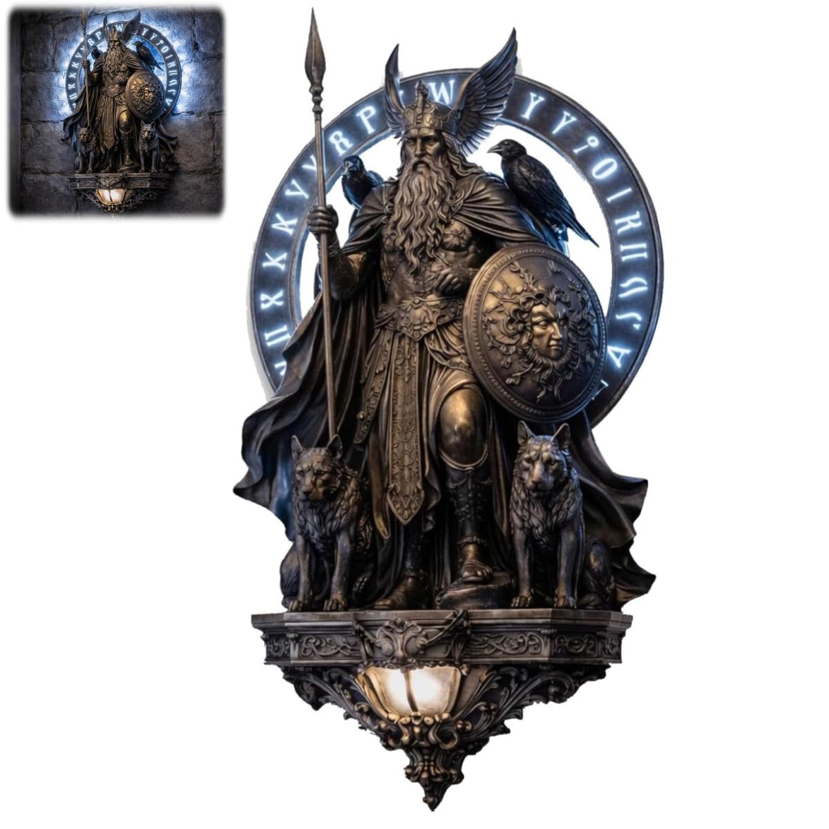 Archangel Michael Wall Sconce,Medieval Gothic LED Guardian Angel Wall Light,Vintage Religious Angel Statue Wall Lamp,Home Art Decorative Sculpture Lamp for Bedroom,Living Room,Hallway