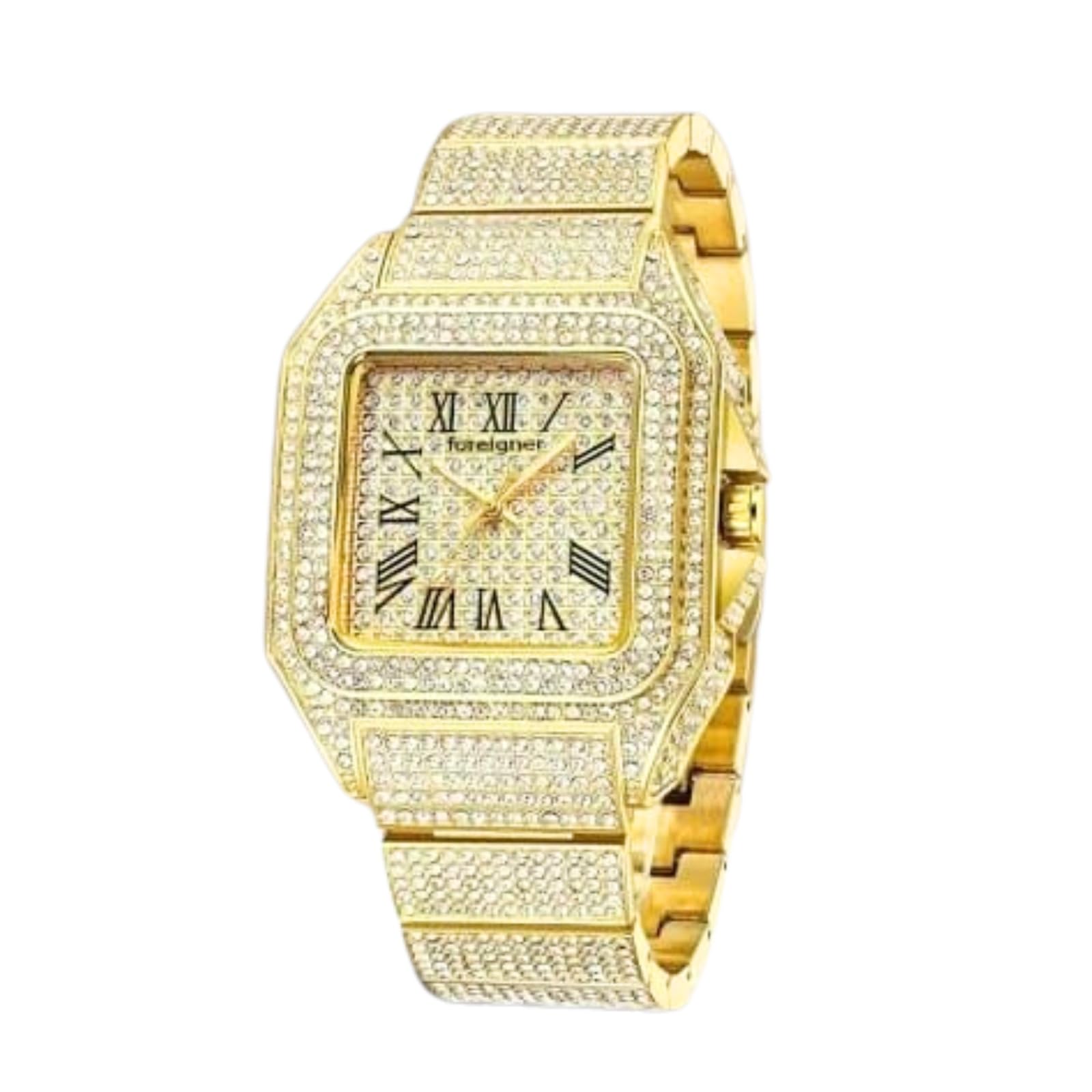 KV Enterprise Diamond Watch Iced Out CZ Gold Plated Cuban Link Watch Square Dial Quartz Wristband Analog Wrist Watch (B0D6347283) Amazon Price History, Amazon Price Tracker