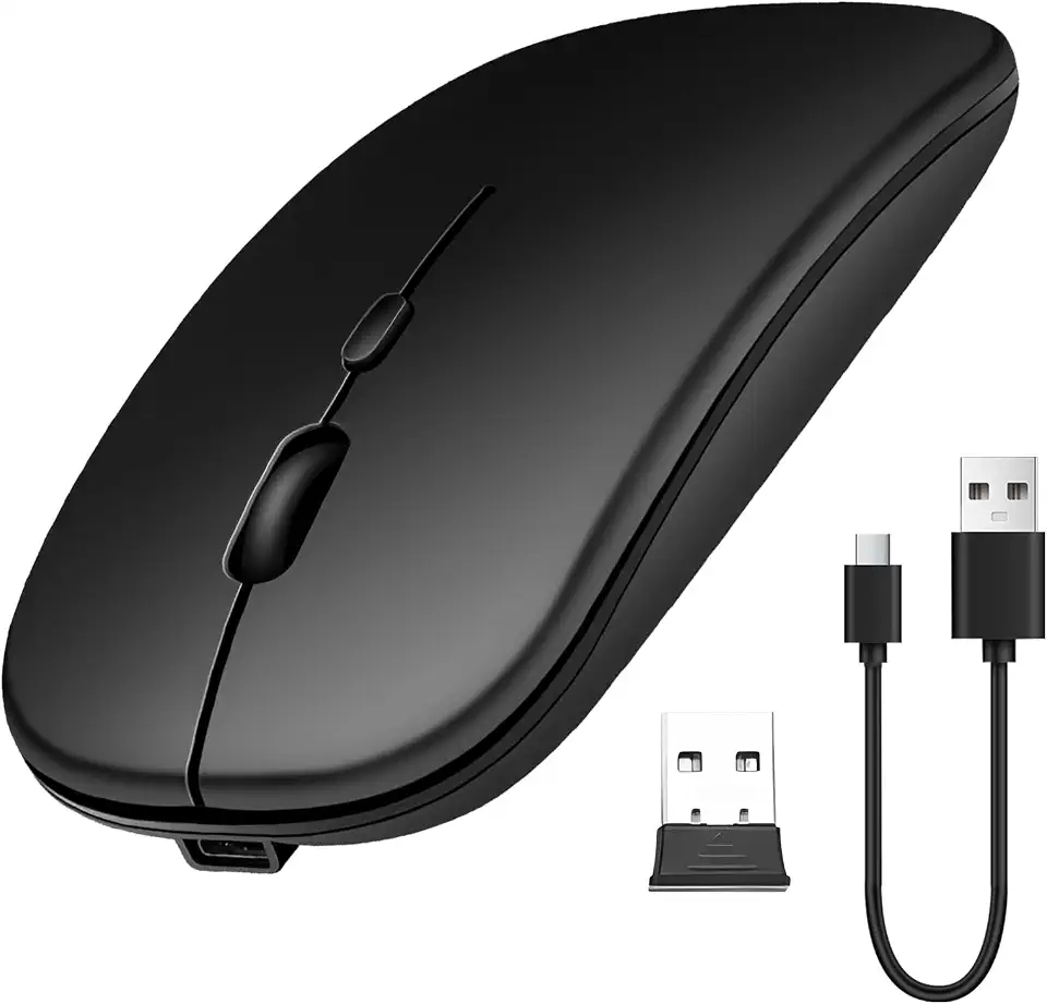 Bluetooth 5.1 & 2.4G Wireless Mouse, Ultra-Thin Portable Silent Click Mouse for Laptop, MacBook, iPad, iPhone, Android, Windows, Linux, Ergonomic Design, Precision Travel Mouse (Black)