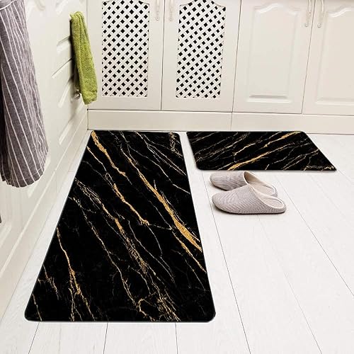 Vista 240 de TOMWISH - Tapetes de cocina para piso, color turquesa, gris, abstracto, pintura artística, 17 x 48 + 17 x 24 pulgadas, juego de alfombras de cocina