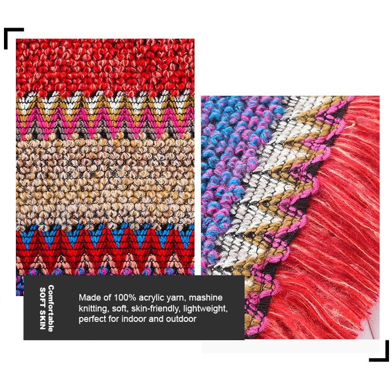 Image of Women's Elegant Knitted Shawl Poncho Fringed Striped Sweater Pullover Cape Gift for women (Fuchsia-blue)