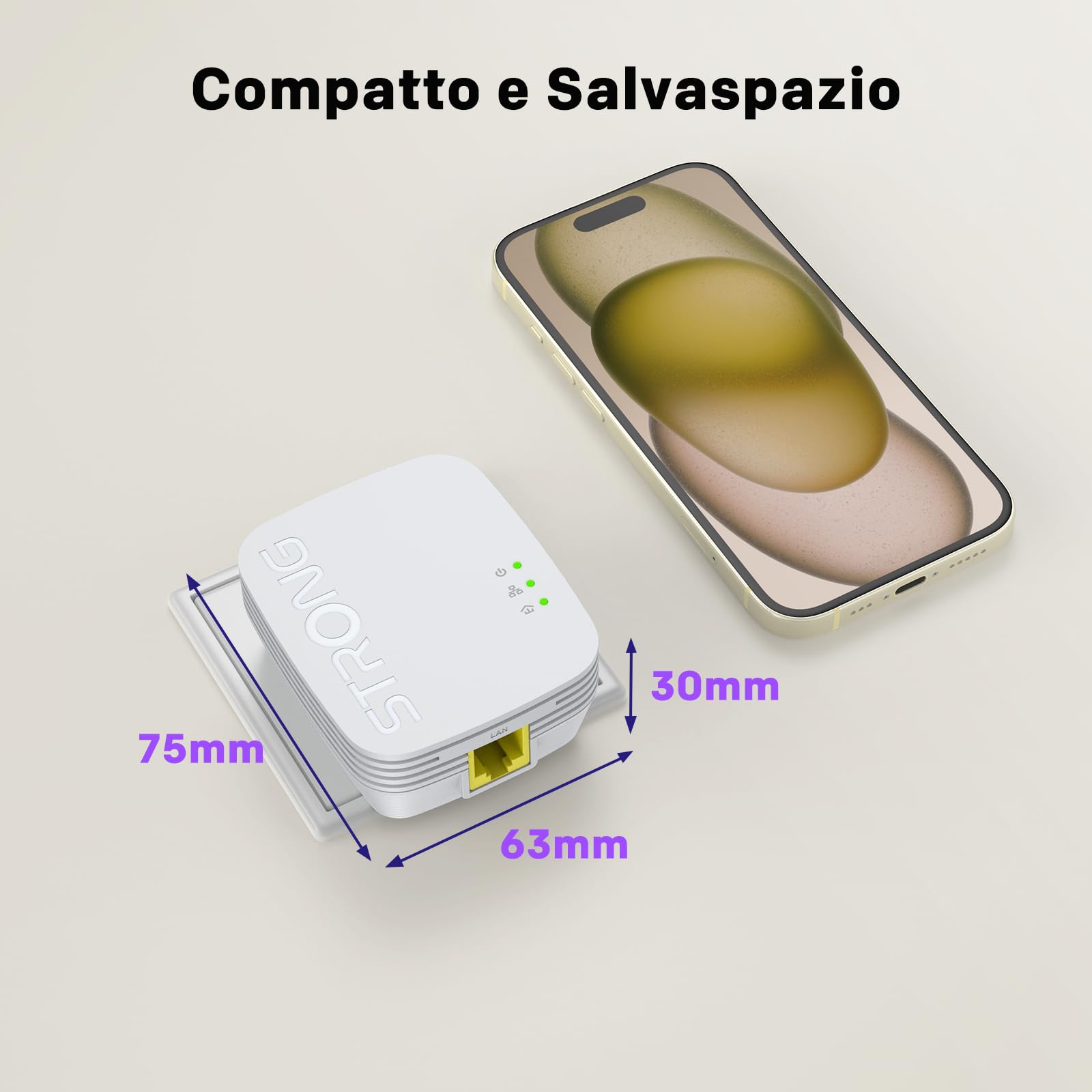 STRONG - Powerline 600 Duo Mini - 2 Adattatori 600 Mbps - Accesso a Internet ad Alta Velocità - Portata di 300m - Compatibile con Tutti i Modem/Router - Ethernet - Installazione Plug & Play - Bianco