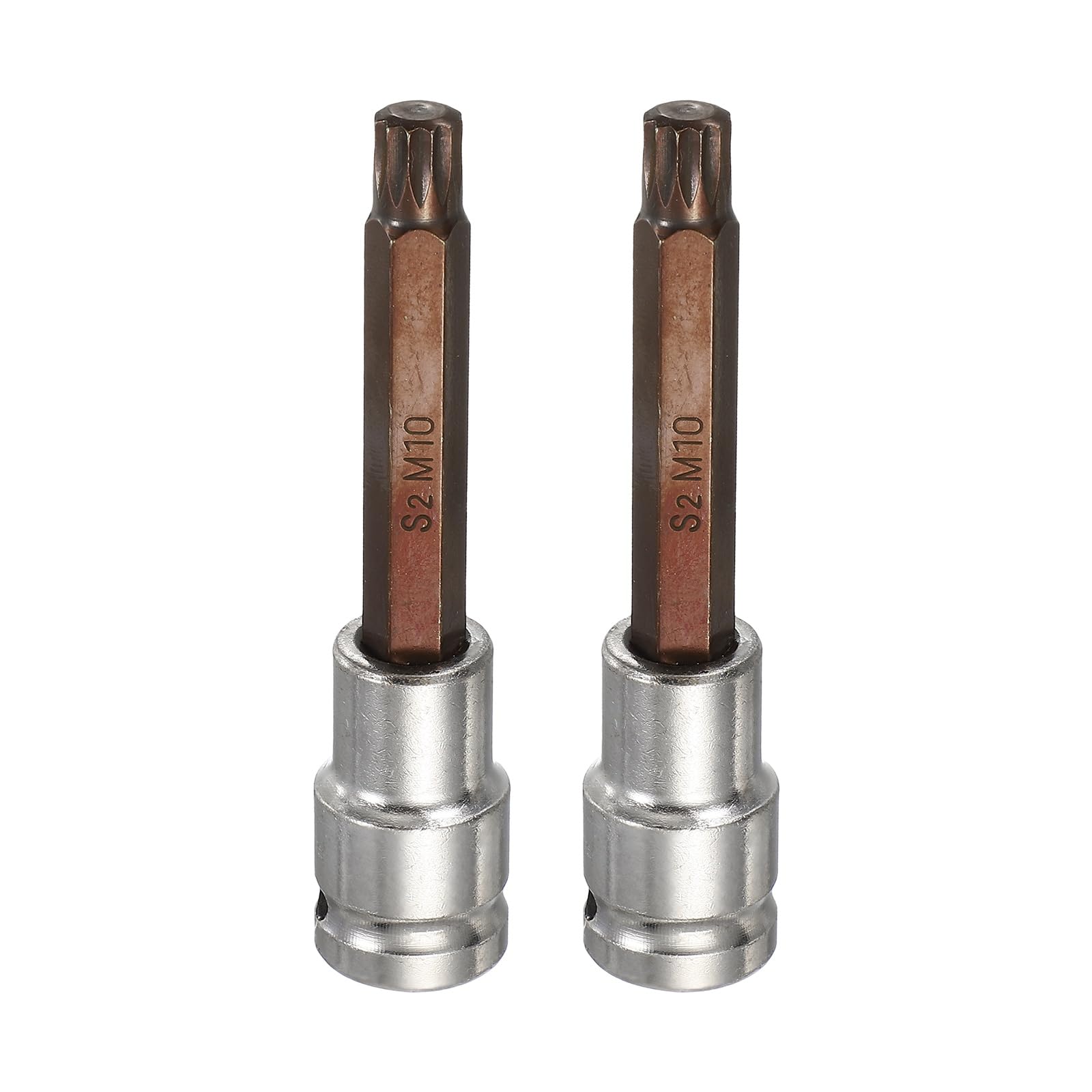 sourcing map 2Pcs Triple Square Spline Bit Socket 1/2" Drive M10 Metric Sized S2 Steel 12 Point Head Long Screwdriver Drill Bits CR-V Steel Socket Adapter for Home Auto Axle Hex Nut Bolt Repair