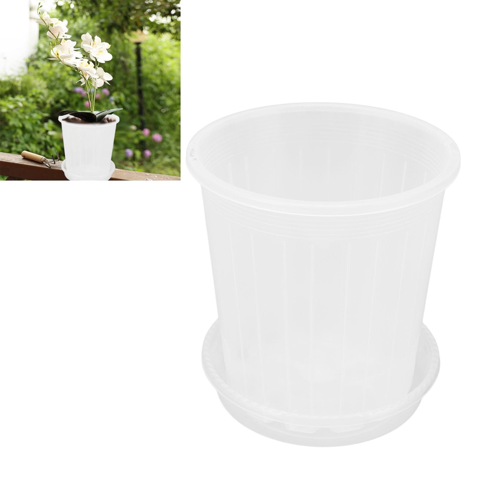Lot De 5 Pots Transparents Pour Orchidées - Avec Soucoupes - Trous De Drainage - Plastique Résistant - Taille Moyenne