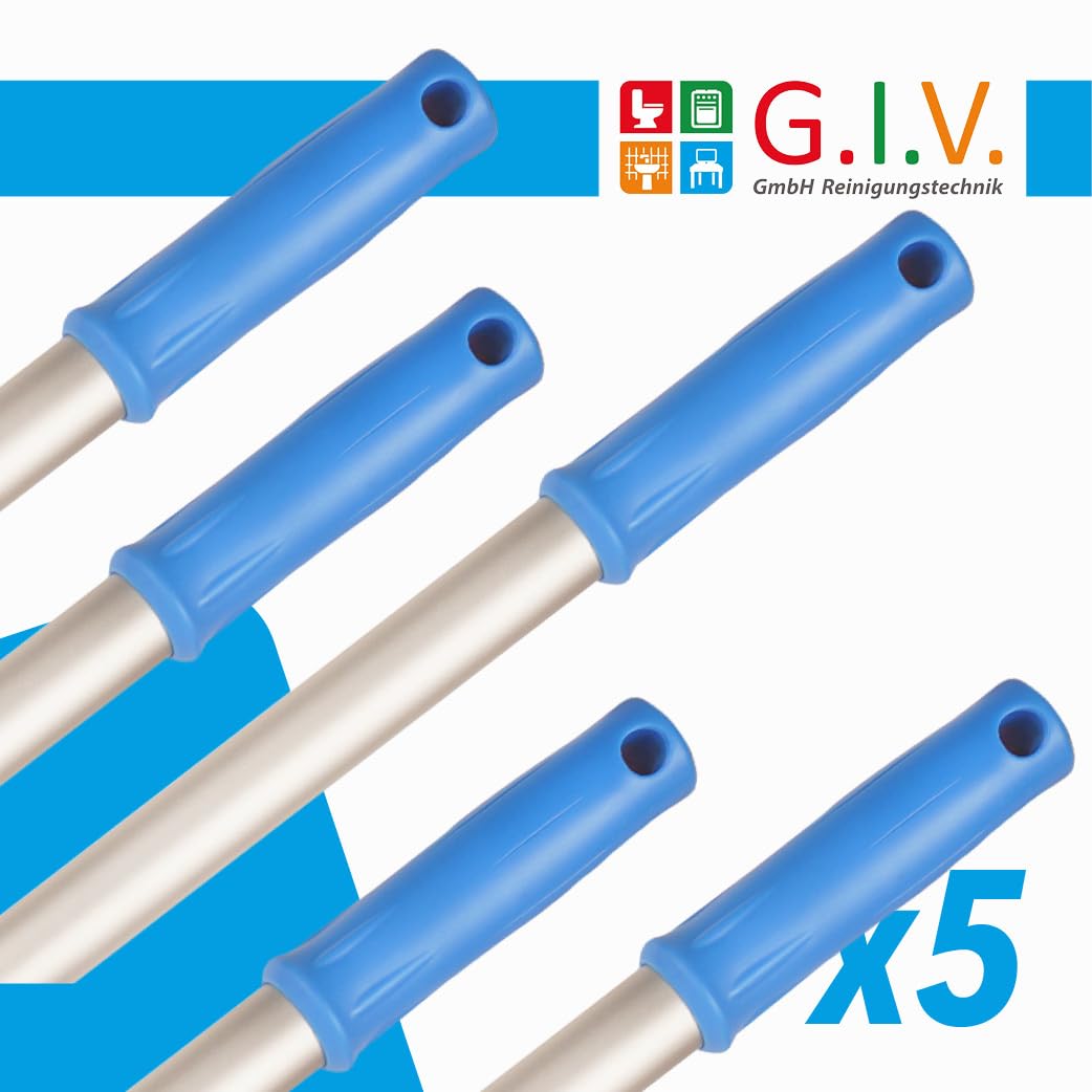 G.I.V. Bodenwischer Teleskopstiel 88-150 cm, aus Aluminium - Verstellbarer Stiel für alle 40-50 cm Klapphalter - ergonomischer Griff, leicht, stabil, rostfrei – Gebäudereinigung Zubehör – 5er Set