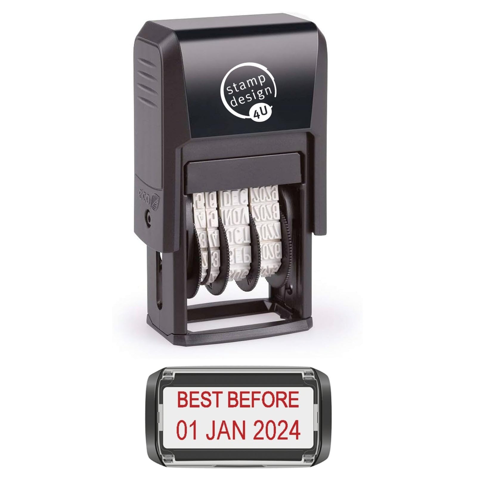 Self Inking Changeable Date Stamp - Best Before Date Stamp in Red Ink