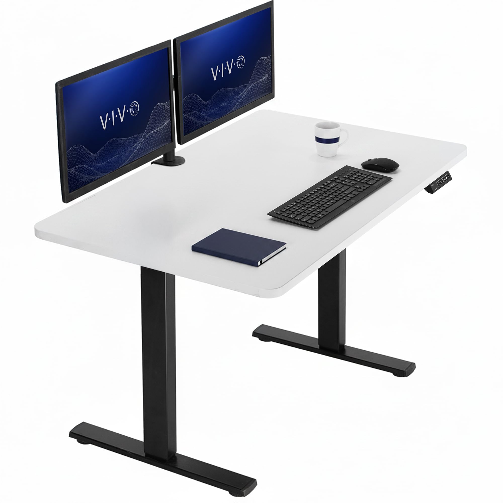 VIVO Electric 48 x 30 in Standing Desk, Memory Height Adjustment, 1B Series, Holds 220 lbs, One-Piece White Top, Black Frame, DESK-KIT-1B5W