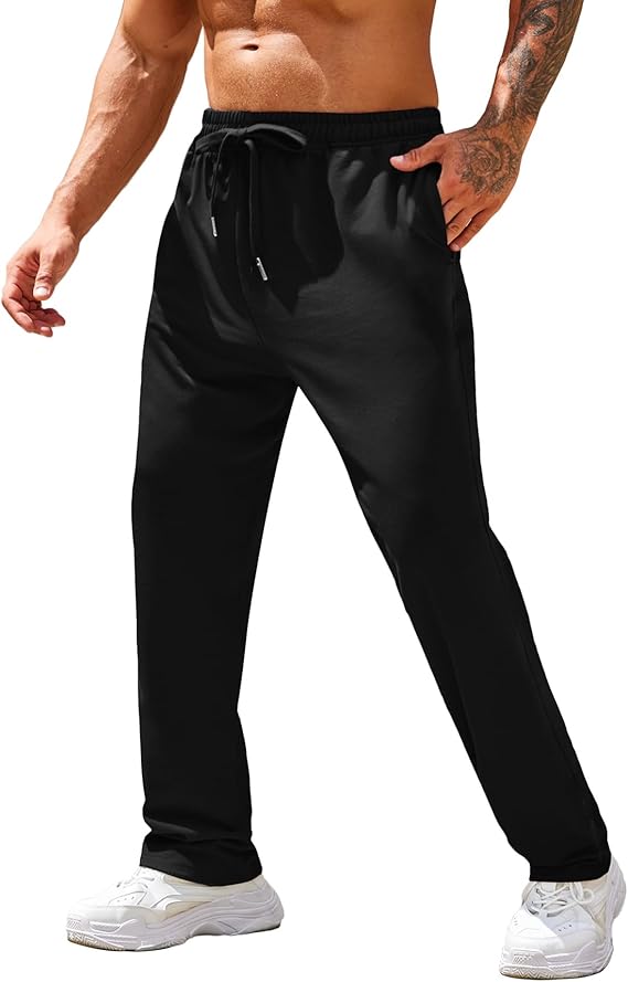 COOFANDY Men's Cotton Sweatpants Open Bottom Lounge Pants